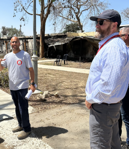 Congressman Bean prepares to go on a walking tour of Kibbutz Nir Oz.